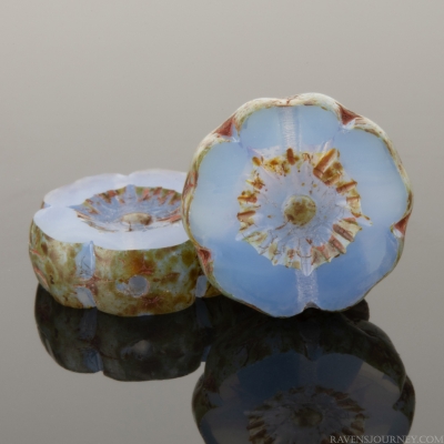 Hibiscus Flower (12mm) Sapphire Blue Opaline with Picasso Finish