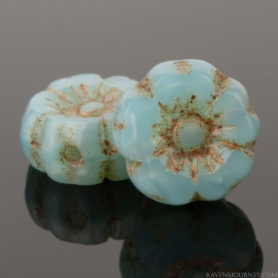 Hibiscus Flower (7mm) Aqua Blue Silk with Dark Bronze Wash