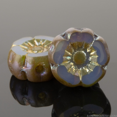 Hibiscus Flower (7mm) Sapphire Blue Opaline with Aurora Borealis and Picasso Finishes