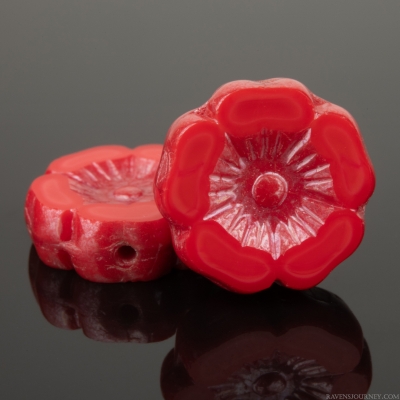 Hibiscus Flower (12mm) Coral Red Opaque with Luster Finish
