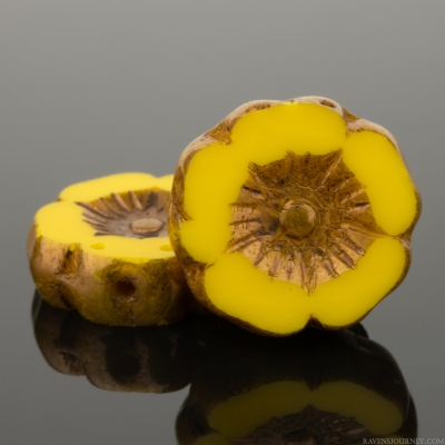 Hibiscus Flower (12mm) Marigold Yellow Opaque with Bronze Finish
