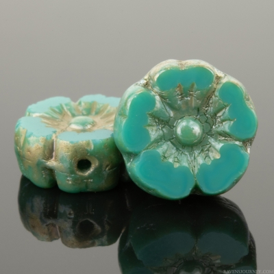 Hibiscus Flower (10mm) Turquoise Green Opaque with Lustered Picasso Finish