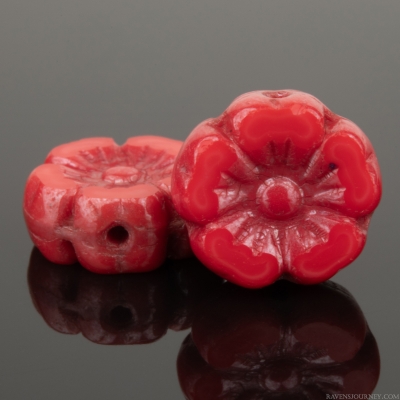 Hibiscus Flower (10mm) Coral Red Opaque with Luster Finish