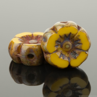 Hibiscus Flower (7mm) Mustard Yellow Opaque with Picasso Finish