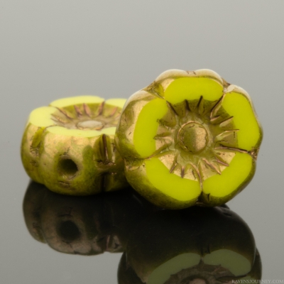 Hibiscus Flower (7mm) Gaspeite Green Opaque with Bronze Finish