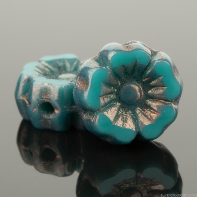 Hibiscus Flower (7mm) Teal Turquoise Opaque with Bronze Finish