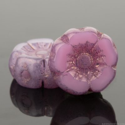 Hibiscus Flower (7mm) Pink Opaline with Purple Bronze Finish