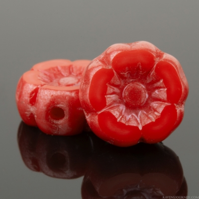Hibiscus Flower (7mm) Coral Red Opaque with Luster Finish