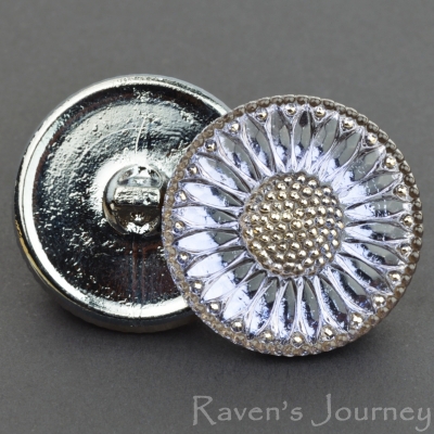 (32mm) Round Sunflower Blue Denim with Platinum Paint