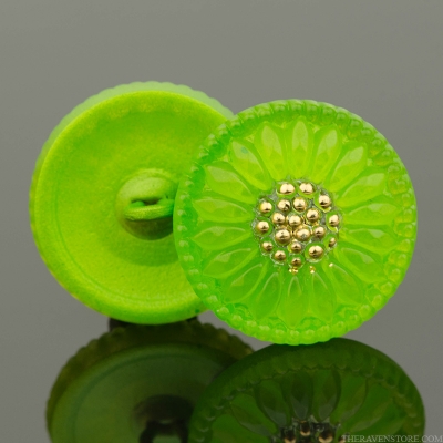 (18mm) Round Sunflower Button Gaspeite Green with Gold Paint