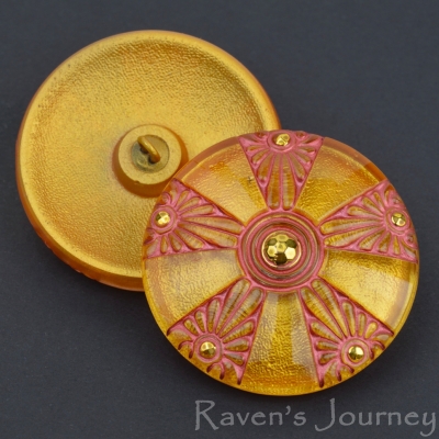 (32mm) Round Art Deco Wheel Gold Red with Gold Paint