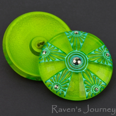 (32mm) Round Art Deco Wheel Gaspeite, Turquoise with Platinum Paint