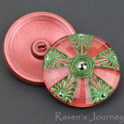 (32mm) Round Art Deco Wheel Salmon, Green with Platinum Paint
