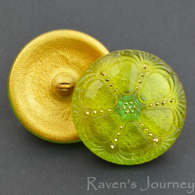 (27mm) Round Wheel Olivine Green with Gold Paint, 2 Button Minimum *Last Unit Remaining*