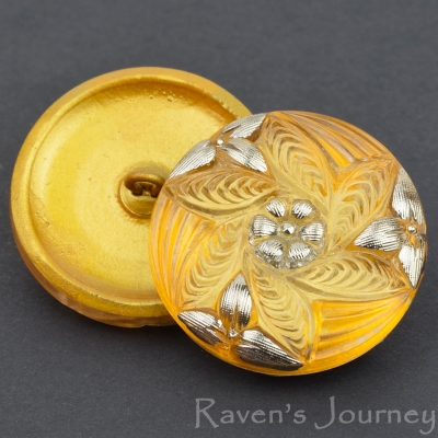 (27mm) Round Spiral Flower Orange with Platinum Paint