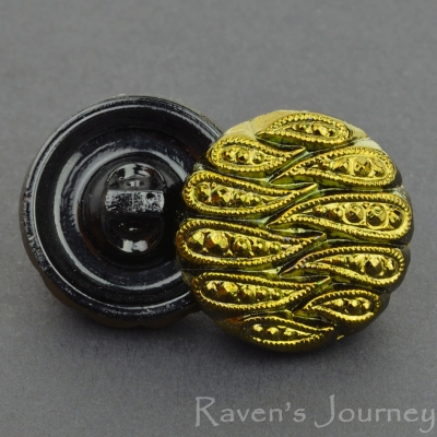 (22mm) Round Paisley Design Green Luster