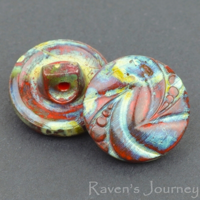 (14mm) Round Delicate Design Red Opaque with Picasso Finish #2