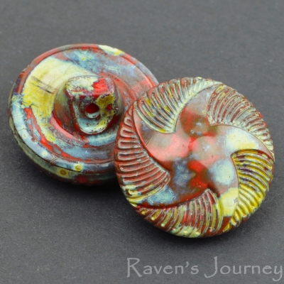 (18mm) Round Starfish Design Red Opaque with Picasso Finish