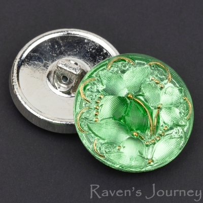 (27mm) Round Lacy 3 Flowers Green with Gold Paint