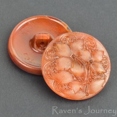 (27mm) Round Lacy 3 Flowers Brown Silk