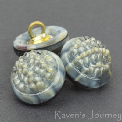 (12mm) Round Berry Button Grey Tiger's Eye