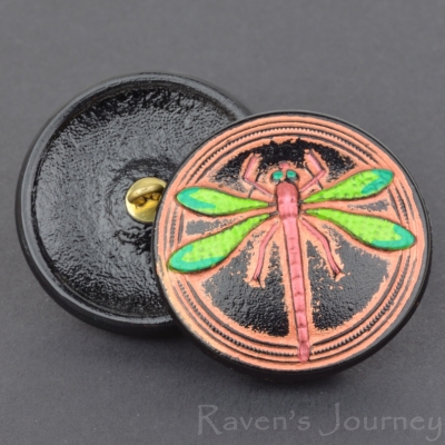 (30mm) Round Dragonfly Black with Copper Wash and Painted Dragonfly
