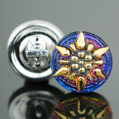 (13mm) Round Star Blue Purple Iridescent with Gold Paint