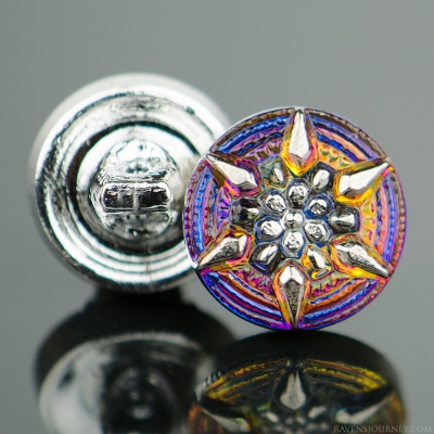 (13mm) Round Star Blue Purple Iridescent with Platinum Paint