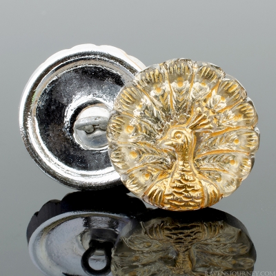(18mm) Round Peacock Champagne Transparent with Gold Wash and Gold Paint