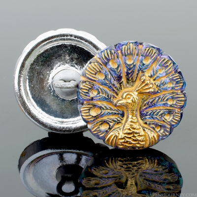 (18mm) Round Peacock Aqua and Tanzanite Purple Iridescent with Gold Wash and Gold Paint