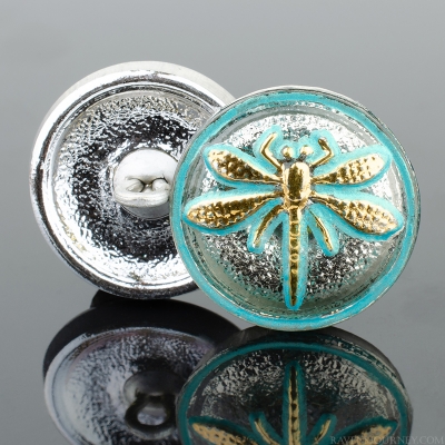 (18mm) Round Dragonfly Champagne with Turquoise Wash and Gold Paint