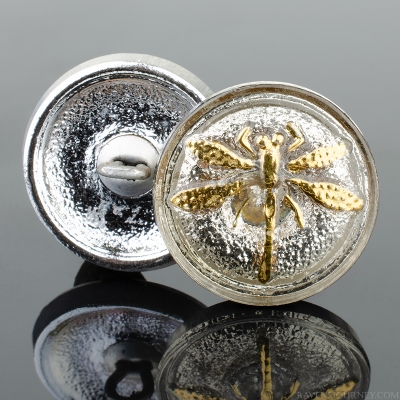 (18mm) Round Dragonfly Champagne with Gold Paint