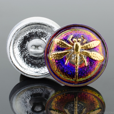 (18mm) Round Dragonfly Golden Purple Iridescent with Gold Paint