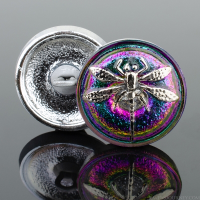 (18mm) Round Dragonfly Green and Purple Iridescent with Platinum Paint