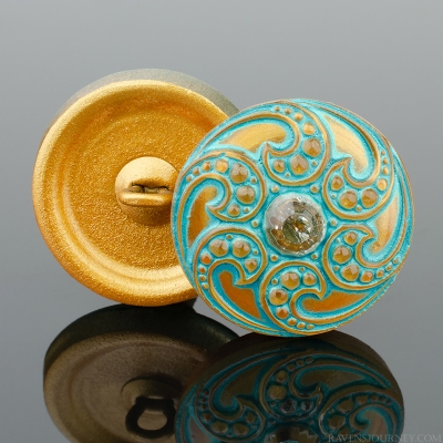 (18mm) Round Jewel Spiral Gold with Turquoise Wash