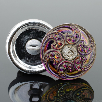 (18mm) Round Jewel Spiral Purple and Pink Iridescent Antiqued