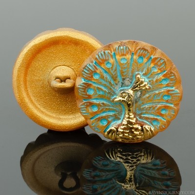 (18mm) Round Peacock Gold with Turquoise Wash and Gold Paint