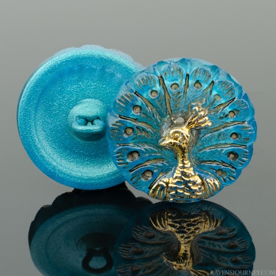 (18mm) Round Peacock Aqua Antiqued with Gold Paint