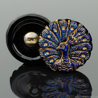 (18mm) Round Peacock Royal Blue Luster with Gold Wash