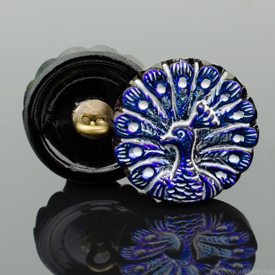 (18mm) Round Peacock Royal Blue Luster with Silver Wash