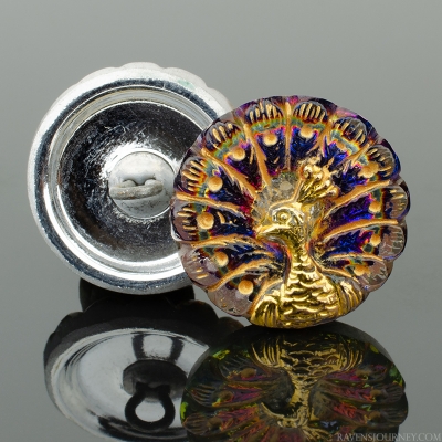(18mm) Round Peacock with Purple/Blue Iridescent with Gold Wash and Gold Paint