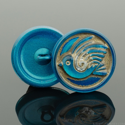 (18mm) Round Bird Design Turquoise Blue Antiqued, 1 Button Minimum Order *Last Unit Remaining*