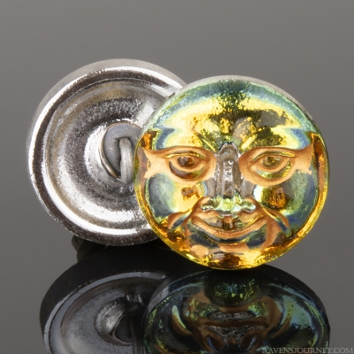 (17mm) Moon Face Golden Orange Iridescent with Gold Wash