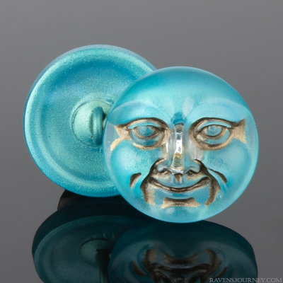 (17mm) Moon Face Aqua Blue Antiqued