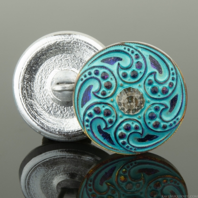 (18mm) Round Jewel Spiral Purple Blue Iridescent Finish with Aqua Wash