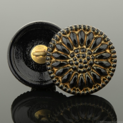 (18mm) Round Sunflower Jet Black with Gold Wash
