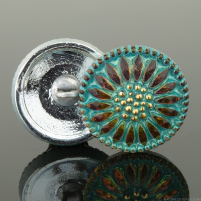 (18mm) Round Sunflower Purple and Orange Iridescent Finish with Aqua Wash and Gold Paint