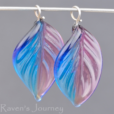 Lampwork Leaf (18mm) Blue, Aqua, and Amethyst Mix