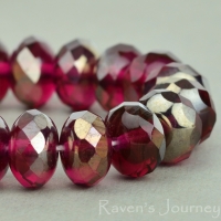 Rondelle (9x6mm) Fuchsia Pink Transparent with White Bronze Finish