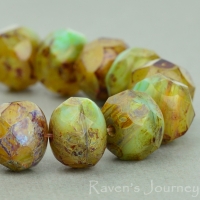 Rondelle (9x6mm) Turquoise Green Amber Opaque Transparent with Picasso Fullcoat